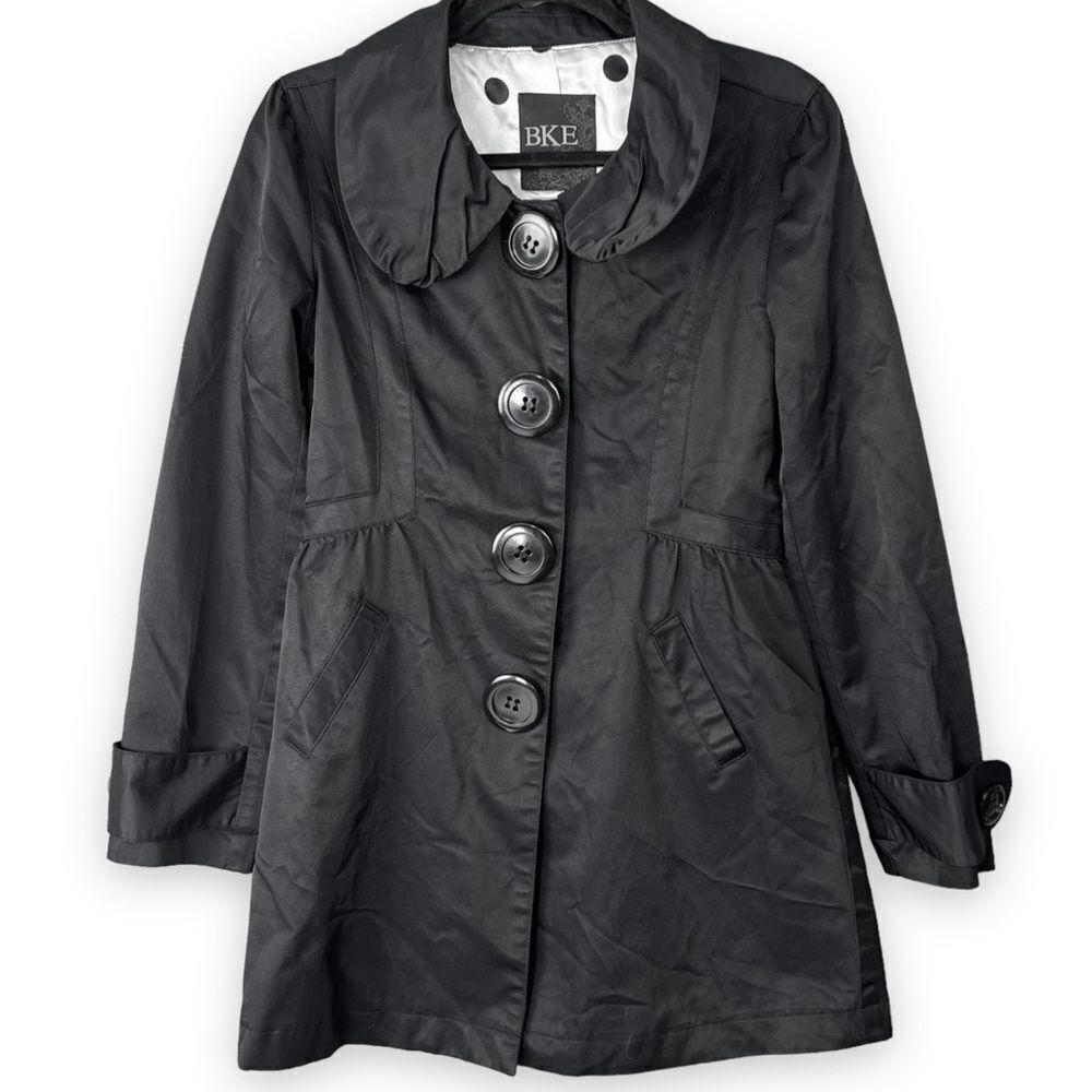 Buckle BKE Trench Jacket S Small Womens Black Oversized Button Polka Dot Lining